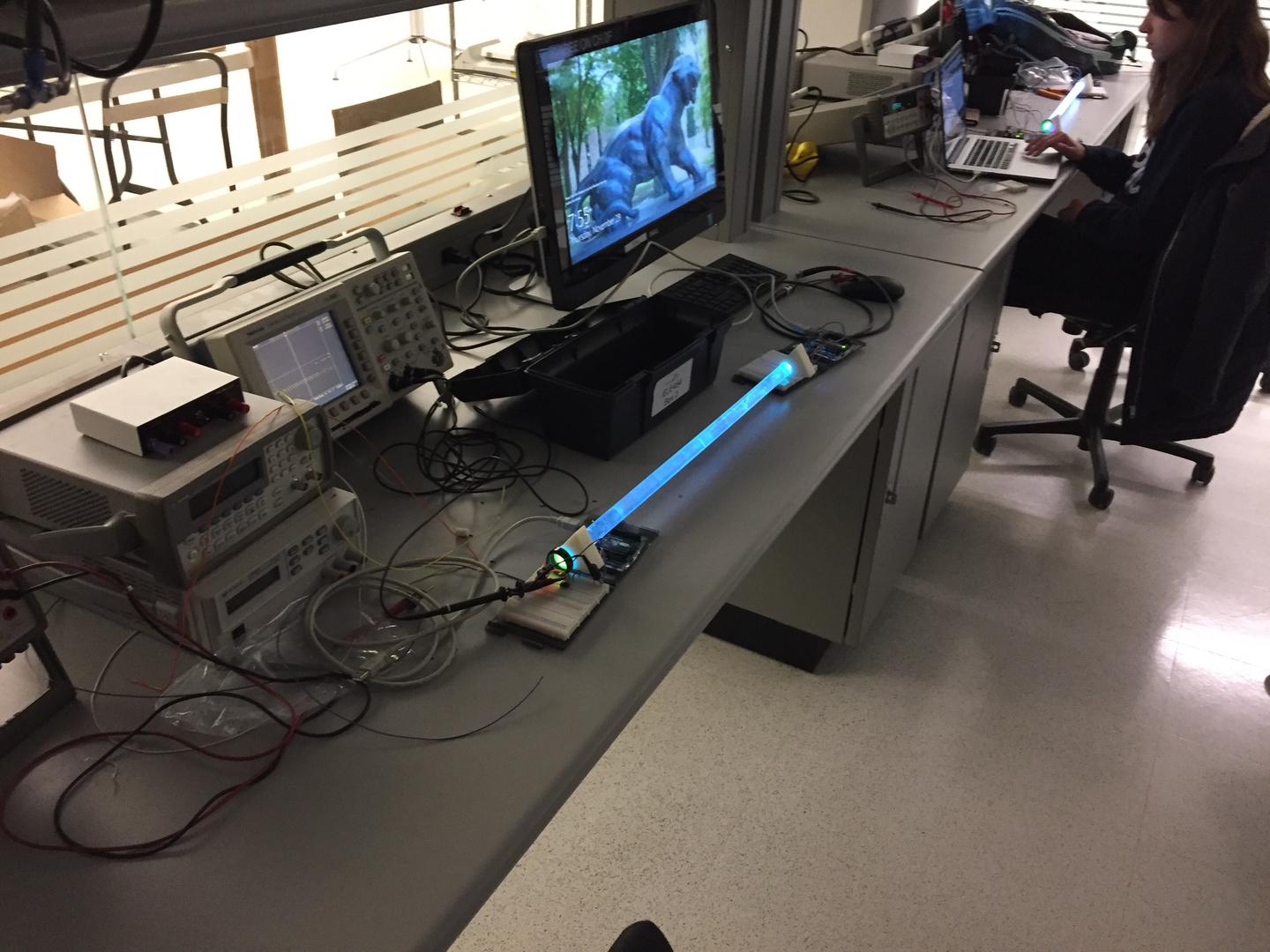 Lab bench with tube