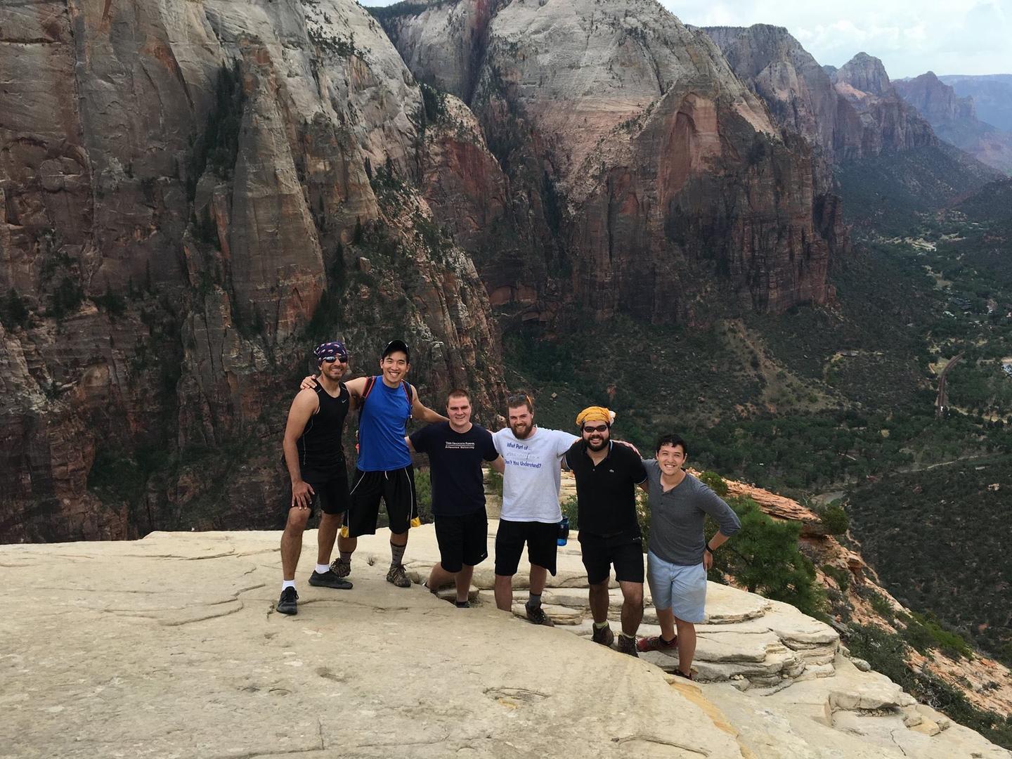 group standing in front of mountains