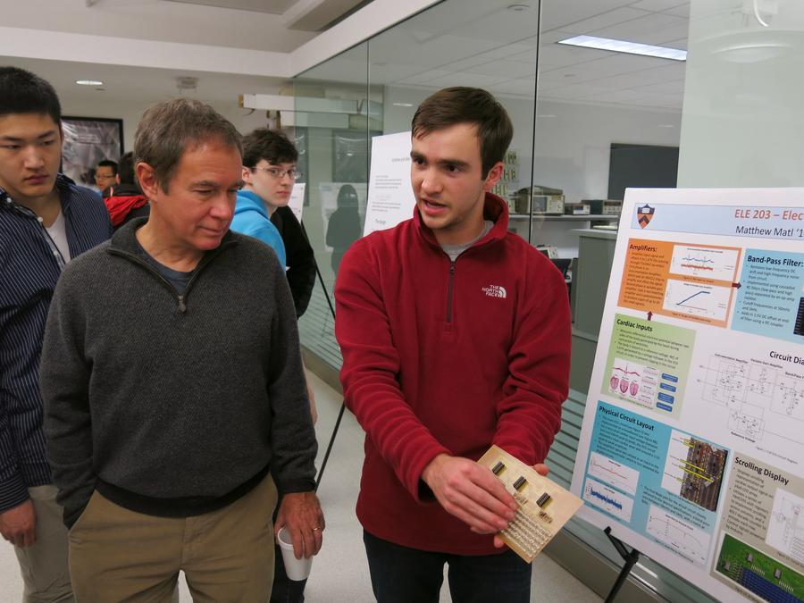Student presenting in front of Professor Prucnal