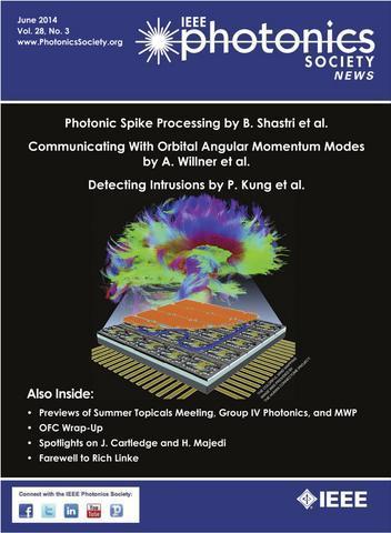 IEEE Photonics Society News magazine cover featuring Photonic Spike processing